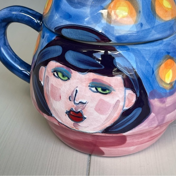 2 Piece Miniature  Denise Ford By Ganz Collection Tea Pot Deco Art Girl Face - Picture 3 of 15